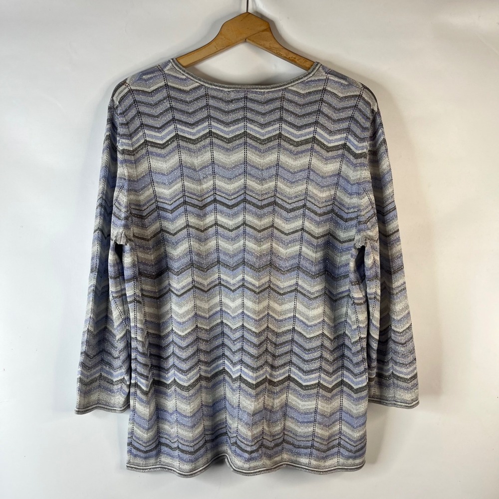 Alfred Dunner Knit Top Women 1X Blue Silver Chevron Metallic V-Neck 3/4 Sleeve - Picture 5 of 8